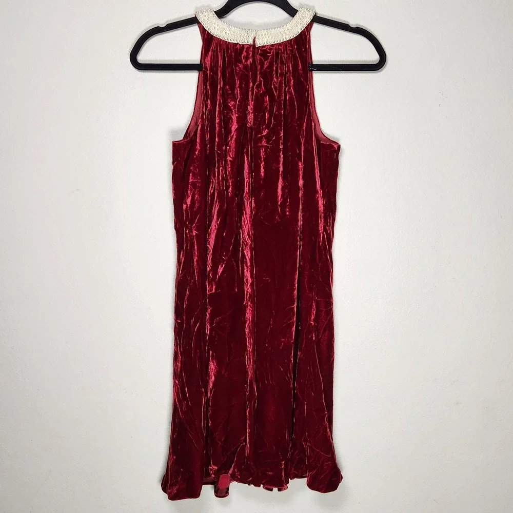 Ralph Lauren Girls 14‎ Red Velvet Silk Blend Dress Holiday Coquette Luxe Pearls